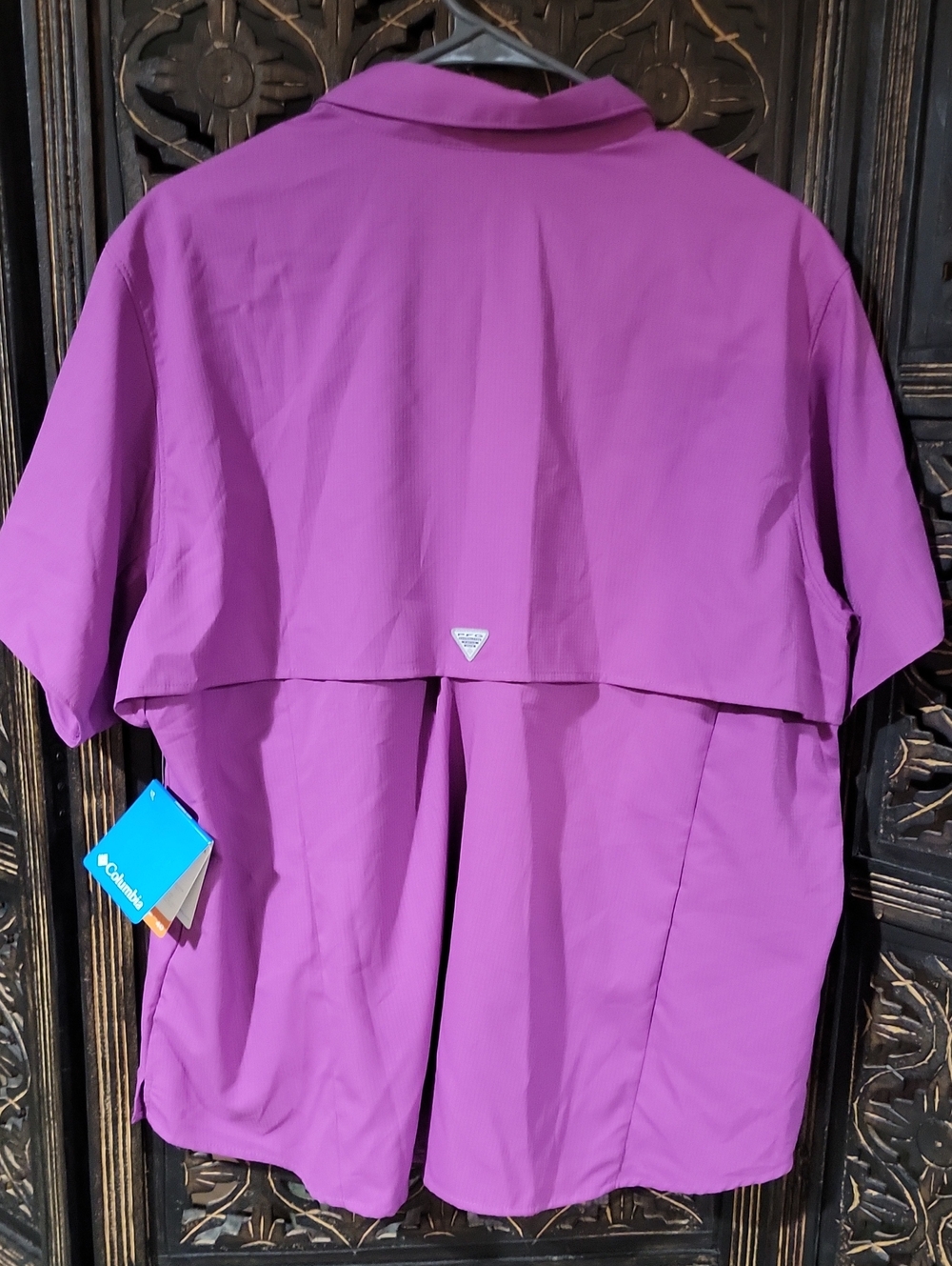 Columbia Short Sleeve Button Front Shirt - Bright Purple - Picture 2 of 7